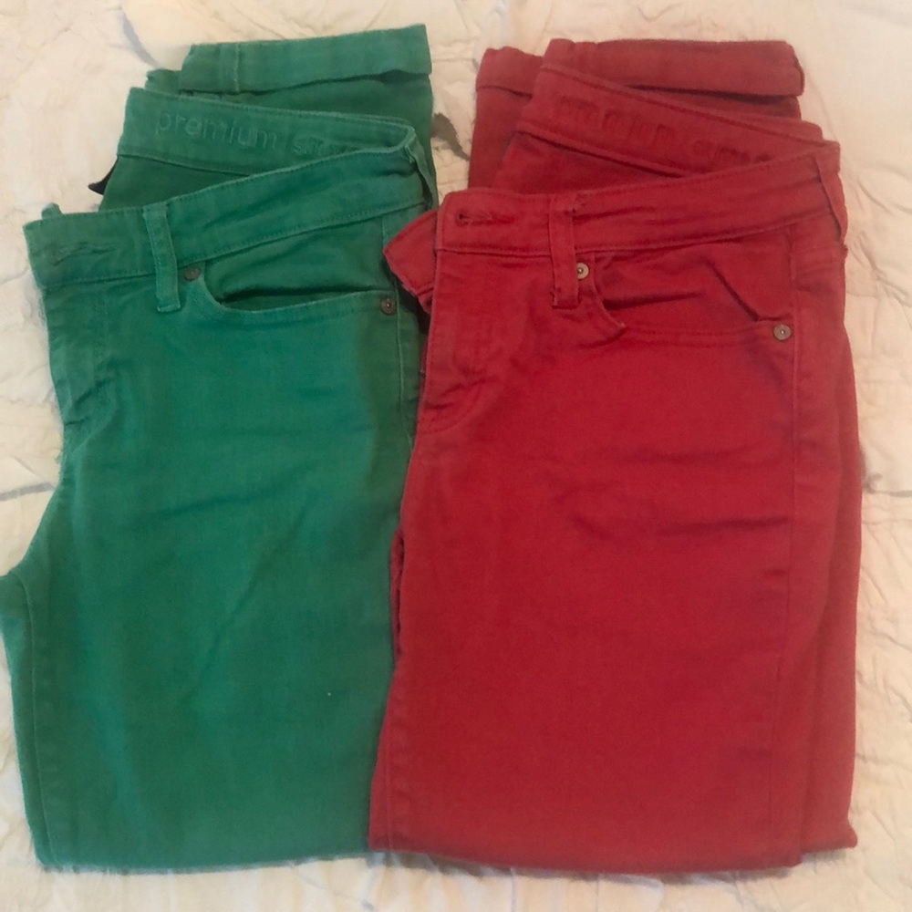 Red and green skinny crop jeans Gap, size 4 and 6